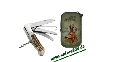 Jagdnicker " Classic " , Jagdnicker mit Hirschhorngriff, Jagdmesser mit Gürteltasche